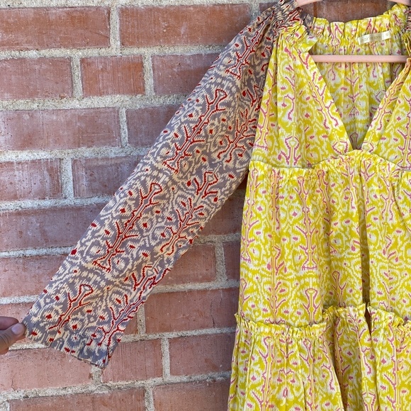 Charina Sarte‎ Swing Mini Dress Women's S Yellow Pink Poppy India Print - Picture 7 of 16